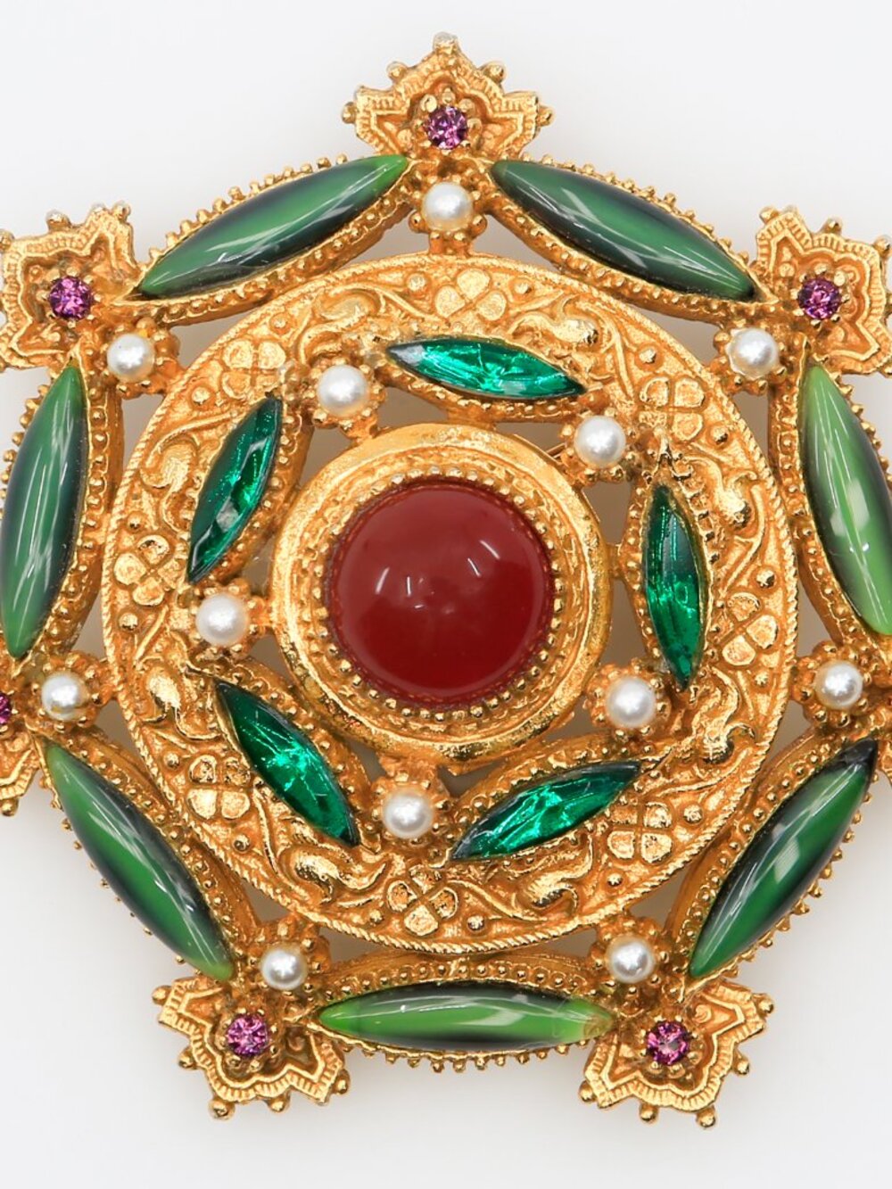 Vintage ART Arthur Pepper Renaissance Revival Brooch Clip-on Earrings Set 1960s - Picture 2 of 9